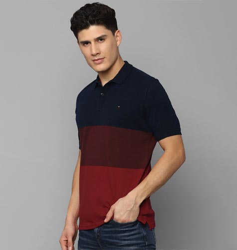 Men Colourblocked Polo Collar Slim Fit Pure Cotton T-shirt